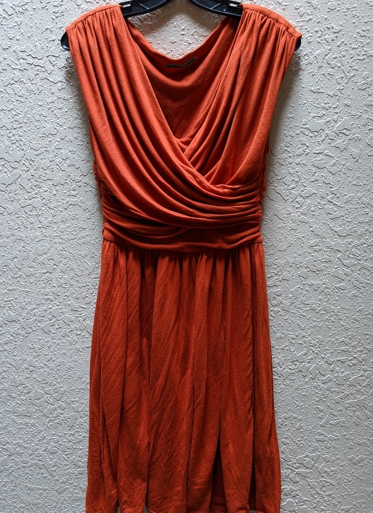 Anthropologie Rust Wrap Dress Fit Flare Orange